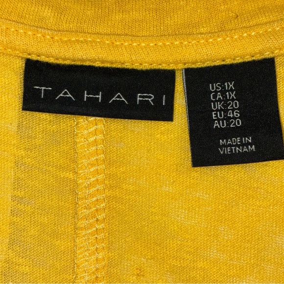 Tahari Women’s Yellow Short Sleeve Linen Slub V-Neck T-Shirt Size 1X - Picture 5 of 6